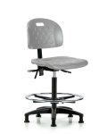Newport Industrial Polyurethane Chair - High Bench Height with Chrome Foot Ring & Stationary Glides in Gray Polyurethane HPHBCH-RG-T0-A0-CF-RG-GRY