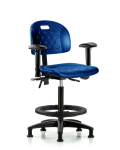 Newport Industrial Polyurethane Chair - High Bench Height with Adjustable Arms, Black Foot Ring, & Stationary Glides in Blue Polyurethane HPHBCH-RG-T0-A1-BF-RG-BLU