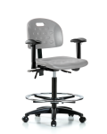 Newport Industrial Polyurethane Chair - High Bench Height with Adjustable Arms, Chrome Foot Ring, & Casters in Gray Polyurethane HPHBCH-RG-T0-A1-CF-RC-GRY