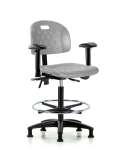 Newport Industrial Polyurethane Chair - High Bench Height with Adjustable Arms, Chrome Foot Ring, & Stationary Glides in Gray Polyurethane HPHBCH-RG-T0-A1-CF-RG-GRY