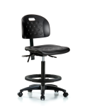 Newport Industrial Polyurethane Chair - High Bench Height with Seat Tilt, Black Foot Ring, & Casters in Black Polyurethane HPHBCH-RG-T1-A0-BF-RC-BLK