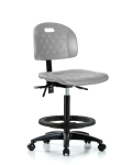 Newport Industrial Polyurethane Chair - High Bench Height with Seat Tilt, Black Foot Ring, & Casters in Gray Polyurethane HPHBCH-RG-T1-A0-BF-RC-GRY