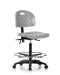 Newport Industrial Polyurethane Chair - High Bench Height with Seat Tilt, Chrome Foot Ring, & Casters in Gray Polyurethane HPHBCH-RG-T1-A0-CF-RC-GRY