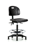 Newport Industrial Polyurethane Chair - High Bench Height with Seat Tilt, Chrome Foot Ring, & Stationary Glides in Black Polyurethane HPHBCH-RG-T1-A0-CF-RG-BLK