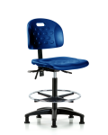 Newport Industrial Polyurethane Chair - High Bench Height with Seat Tilt, Chrome Foot Ring, & Stationary Glides in Blue Polyurethane HPHBCH-RG-T1-A0-CF-RG-BLU