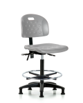 Newport Industrial Polyurethane Chair - High Bench Height with Seat Tilt, Chrome Foot Ring, & Stationary Glides in Gray Polyurethane HPHBCH-RG-T1-A0-CF-RG-GRY