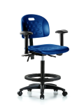 Newport Industrial Polyurethane Chair - High Bench Height with Seat Tilt, Adjustable Arms, Black Foot Ring, & Casters in Blue Polyurethane HPHBCH-RG-T1-A1-BF-RC-BLU