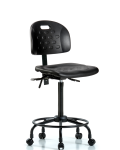 Newport Industrial Polyurethane Chair with Round Tube Base - High Bench Height with Casters in Black Polyurethane HPHBCH-RT-T0-A0-RC-BLK