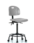 Newport Industrial Polyurethane Chair with Round Tube Base - High Bench Height with Casters in Gray Polyurethane HPHBCH-RT-T0-A0-RC-GRY