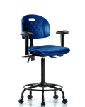 Newport Industrial Polyurethane Chair with Round Tube Base - High Bench Height with Adjustable Arms & Casters in Blue Polyurethane HPHBCH-RT-T0-A1-RC-BLU