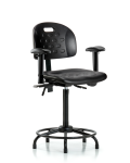 Newport Industrial Polyurethane Chair with Round Tube Base - High Bench Height with Adjustable Arms & Stationary Glides in Black Polyurethane HPHBCH-RT-T0-A1-RG-BLK