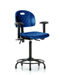 Newport Industrial Polyurethane Chair with Round Tube Base - High Bench Height with Adjustable Arms & Stationary Glides in Blue Polyurethane HPHBCH-RT-T0-A1-RG-BLU