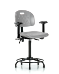 Newport Industrial Polyurethane Chair with Round Tube Base - High Bench Height with Adjustable Arms & Stationary Glides in Gray Polyurethane HPHBCH-RT-T0-A1-RG-GRY