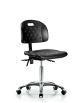 Newport Industrial Polyurethane Chair Chrome - Medium Bench Height with Casters in Black Polyurethane HPMBCH-CR-T0-A0-NF-CC-BLK