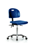 Newport Industrial Polyurethane Chair Chrome - Medium Bench Height with Casters in Blue Polyurethane HPMBCH-CR-T0-A0-NF-CC-BLU