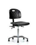 Newport Industrial Polyurethane Chair Chrome - Medium Bench Height with Stationary Glides in Black Polyurethane HPMBCH-CR-T0-A0-NF-RG-BLK