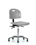 Newport Industrial Polyurethane Chair Chrome - Medium Bench Height with Stationary Glides in Gray Polyurethane HPMBCH-CR-T0-A0-NF-RG-GRY