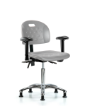 Newport Industrial Polyurethane Chair Chrome - Medium Bench Height with Adjustable Arms & Stationary Glides in Gray Polyurethane HPMBCH-CR-T0-A1-NF-RG-GRY