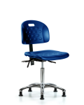 Newport Industrial Polyurethane Chair Chrome - Medium Bench Height with Seat Tilt & Stationary Glides in Blue Polyurethane HPMBCH-CR-T1-A0-NF-RG-BLU