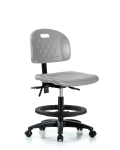 Newport Industrial Polyurethane Chair - Medium Bench Height with Black Foot Ring & Casters in Gray Polyurethane HPMBCH-RG-T0-A0-BF-RC-GRY