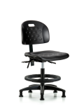 Newport Industrial Polyurethane Chair - Medium Bench Height with Black Foot Ring & Stationary Glides in Black Polyurethane HPMBCH-RG-T0-A0-BF-RG-BLK