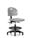Newport Industrial Polyurethane Chair - Medium Bench Height with Black Foot Ring & Stationary Glides in Gray Polyurethane HPMBCH-RG-T0-A0-BF-RG-GRY