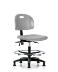 Newport Industrial Polyurethane Chair - Medium Bench Height with Chrome Foot Ring & Stationary Glides in Gray Polyurethane HPMBCH-RG-T0-A0-CF-RG-GRY