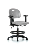 Newport Industrial Polyurethane Chair - Medium Bench Height with Adjustable Arms, Black Foot Ring, & Casters in Gray Polyurethane HPMBCH-RG-T0-A1-BF-RC-GRY