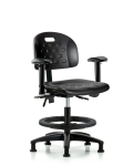 Newport Industrial Polyurethane Chair - Medium Bench Height with Adjustable Arms, Black Foot Ring, & Stationary Glides in Black Polyurethane HPMBCH-RG-T0-A1-BF-RG-BLK