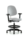 Newport Industrial Polyurethane Chair - Medium Bench Height with Adjustable Arms, Black Foot Ring, & Stationary Glides in Gray Polyurethane HPMBCH-RG-T0-A1-BF-RG-GRY