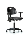 Newport Industrial Polyurethane Chair - Medium Bench Height with Adjustable Arms & Casters in Black Polyurethane HPMBCH-RG-T0-A1-NF-RC-BLK