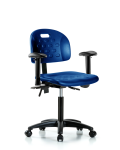 Newport Industrial Polyurethane Chair - Medium Bench Height with Adjustable Arms & Casters in Blue Polyurethane HPMBCH-RG-T0-A1-NF-RC-BLU