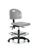Newport Industrial Polyurethane Chair - Medium Bench Height with Seat Tilt, Chrome Foot Ring, & Casters in Gray Polyurethane HPMBCH-RG-T1-A0-CF-RC-GRY