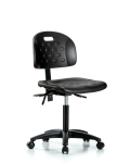 Newport Industrial Polyurethane Chair - Medium Bench Height with Seat Tilt & Casters in Black Polyurethane HPMBCH-RG-T1-A0-NF-RC-BLK
