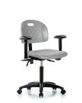 Newport Industrial Polyurethane Chair - Medium Bench Height with Seat Tilt, Adjustable Arms, & Casters in Gray Polyurethane HPMBCH-RG-T1-A1-NF-RC-GRY