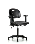 Newport Industrial Polyurethane Chair - Medium Bench Height with Seat Tilt, Adjustable Arms, & Stationary Glides in Black Polyurethane HPMBCH-RG-T1-A1-NF-RG-BLK