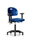 Newport Industrial Polyurethane Chair - Medium Bench Height with Seat Tilt, Adjustable Arms, & Stationary Glides in Blue Polyurethane HPMBCH-RG-T1-A1-NF-RG-BLU