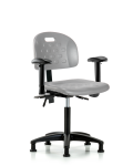 Newport Industrial Polyurethane Chair - Medium Bench Height with Seat Tilt, Adjustable Arms, & Stationary Glides in Gray Polyurethane HPMBCH-RG-T1-A1-NF-RG-GRY