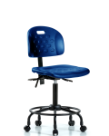 Newport Industrial Polyurethane Chair with Round Tube Base - Medium Bench Height with Casters in Blue Polyurethane HPMBCH-RT-T0-A0-RC-BLU