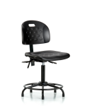 Newport Industrial Polyurethane Chair with Round Tube Base - Medium Bench Height with Stationary Glides in Black Polyurethane HPMBCH-RT-T0-A0-RG-BLK