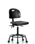 Newport Industrial Polyurethane Chair with Round Tube Base - Medium Bench Height with Seat Tilt & Casters in Black Polyurethane HPMBCH-RT-T1-A0-RC-BLK