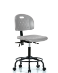 Newport Industrial Polyurethane Chair with Round Tube Base - Medium Bench Height with Seat Tilt & Casters in Gray Polyurethane HPMBCH-RT-T1-A0-RC-GRY