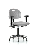 Newport Industrial Polyurethane Chair with Round Tube Base - Medium Bench Height with Seat Tilt, Adjustable Arms, & Stationary Glides in Gray Polyurethane HPMBCH-RT-T1-A1-RG-GRY