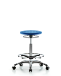 Huron Polyurethane Stool Chrome - High Bench Height with Chrome Foot Ring & Casters in Blue Polyurethane IPHBSO-CR-CF-CC-BLU