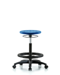Huron Polyurethane Stool - High Bench Height with Black Foot Ring & Casters in Blue Polyurethane IPHBSO-RG-BF-RC-BLU