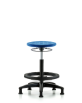 Huron Polyurethane Stool - High Bench Height with Black Foot Ring & Stationary Glides in Blue Polyurethane IPHBSO-RG-BF-RG-BLU