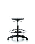 Huron Polyurethane Stool - High Bench Height with Chrome Foot Ring and Casters in Black Polyurethane IPHBSO-RG-CF-RC-BLK