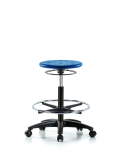 Huron Polyurethane Stool - High Bench Height with Chrome Foot Ring & Casters in Blue Polyurethane IPHBSO-RG-CF-RC-BLU