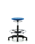 Huron Polyurethane Stool - High Bench Height with Chrome Foot Ring & Stationary Glides in Blue Polyurethane IPHBSO-RG-CF-RG-BLU