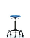 Huron Polyurethane Stool with Round Tube Base - High Bench Height with Casters in Blue Polyurethane IPHBSO-RT-RC-BLU